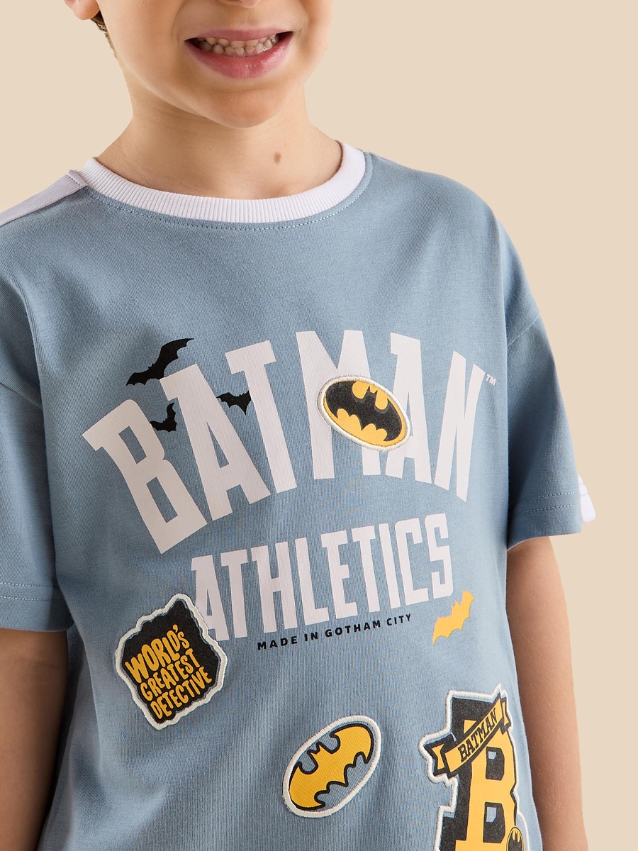 Batman Print Cotton T-Shirt and Shorts Set