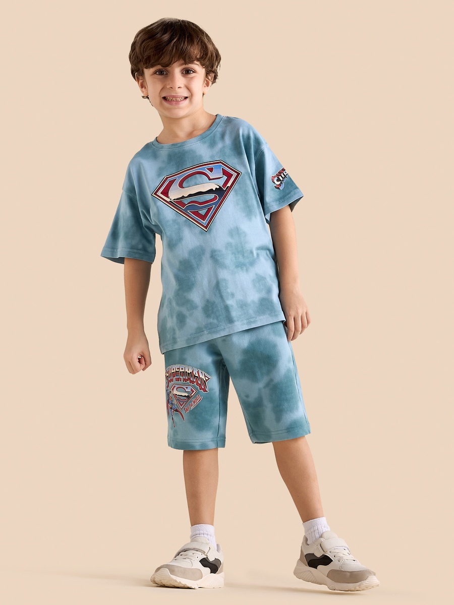 Superman Print T-Shirt and Shorts Set