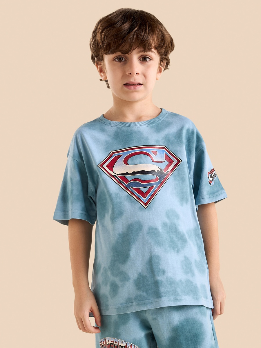 Superman Print T-Shirt and Shorts Set