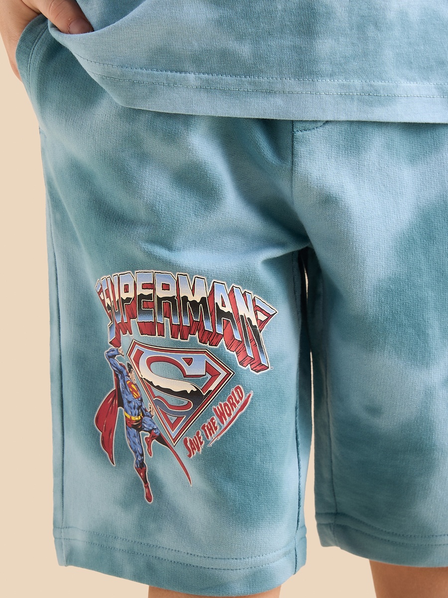 Superman Print T-Shirt and Shorts Set