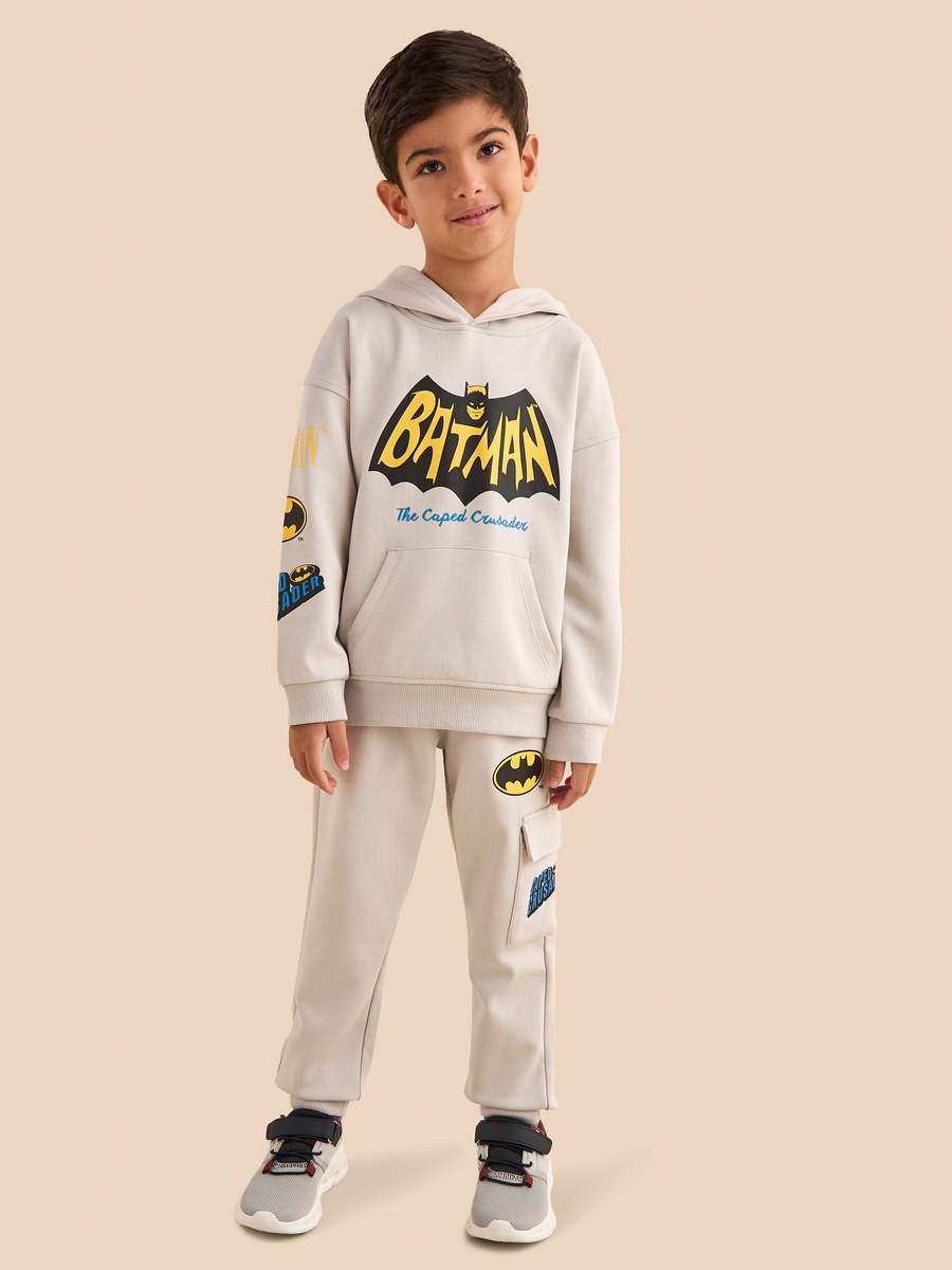Batman Print Hooded Sweatshirt and Cargo Joggers Set