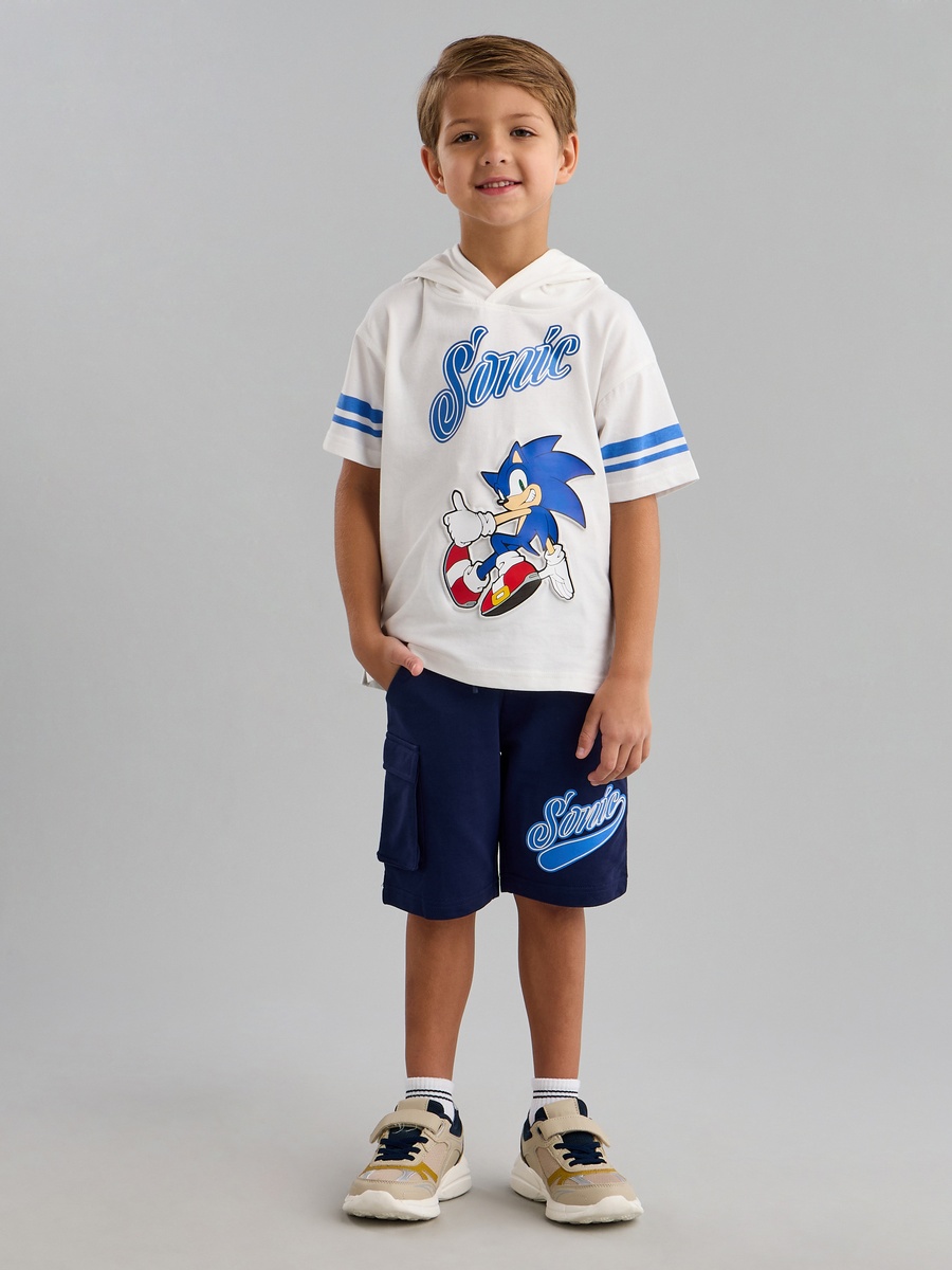 Sonic the Hedgehog Print Hooded T-Shirt and Shorts Set