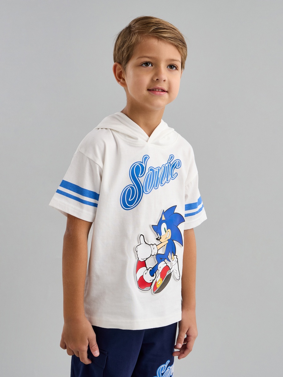 Sonic the Hedgehog Print Hooded T-Shirt and Shorts Set