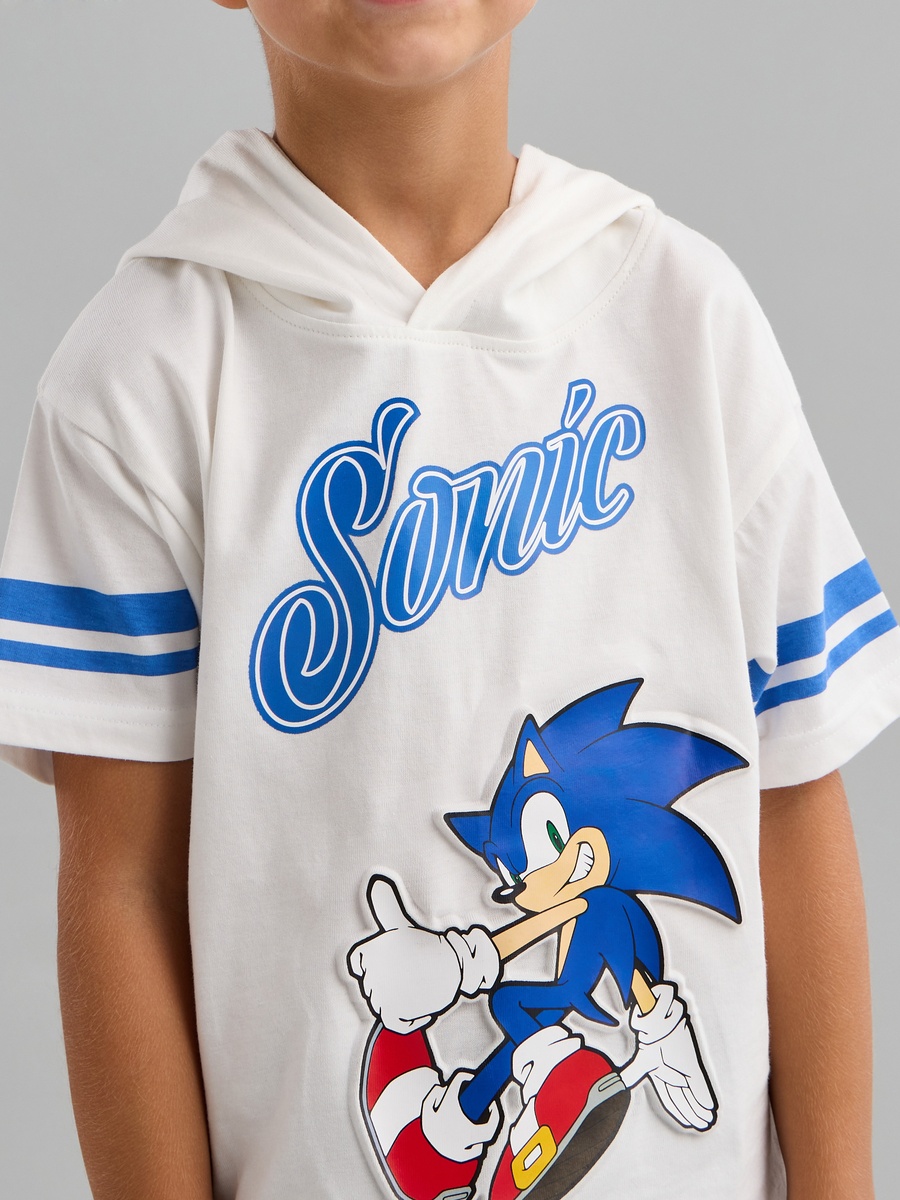 Sonic the Hedgehog Print Hooded T-Shirt and Shorts Set