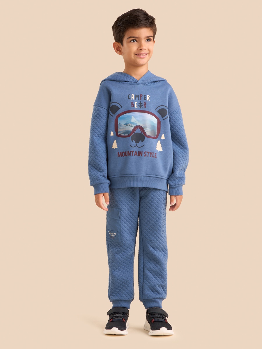 Graphic Print Quilted Hooded Sweatshirt and Joggers Set