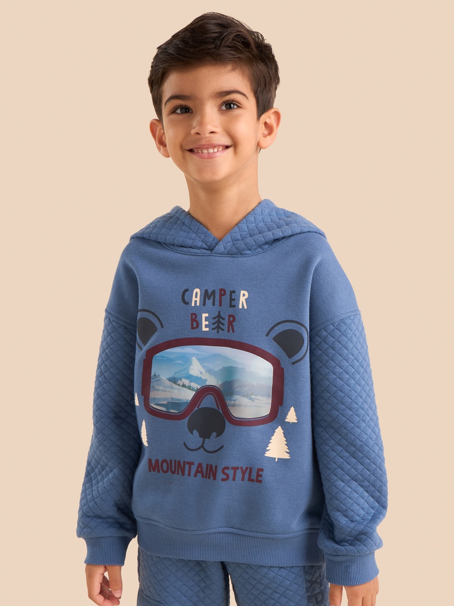 Graphic Print Quilted Hooded Sweatshirt and Joggers Set
