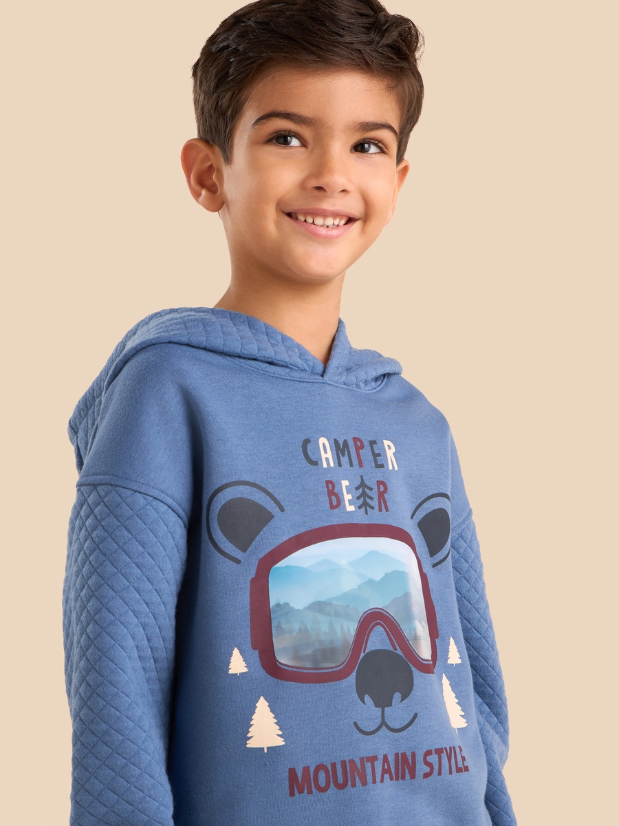 Graphic Print Quilted Hooded Sweatshirt and Joggers Set