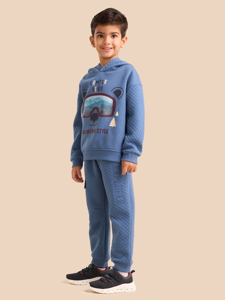 Graphic Print Quilted Hooded Sweatshirt and Joggers Set