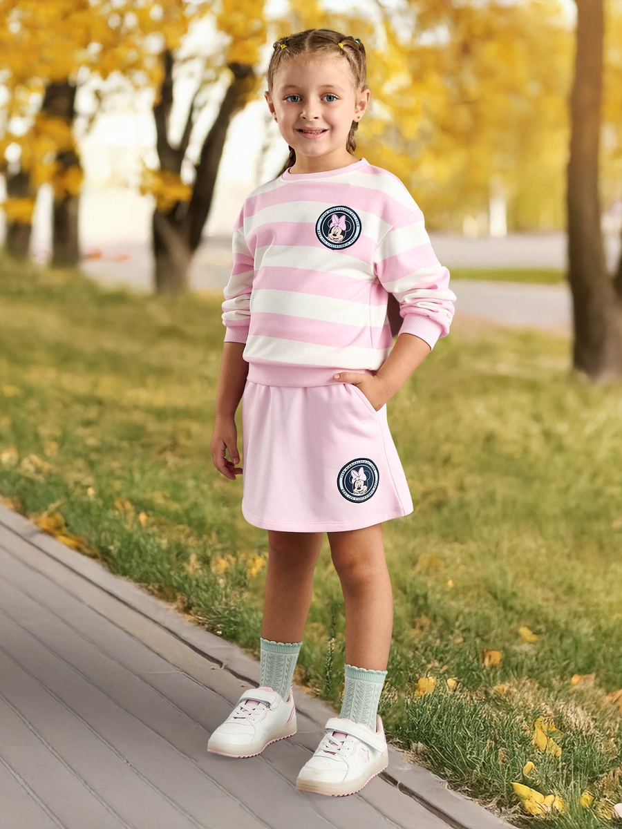 Minnie Mouse Print Striped Sweatshirt and Skirt Set