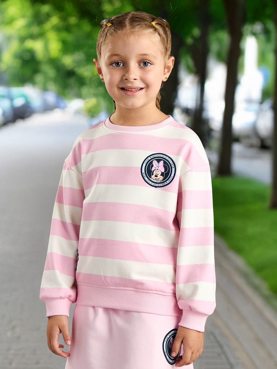 Minnie Mouse Print Striped Sweatshirt and Skirt Set