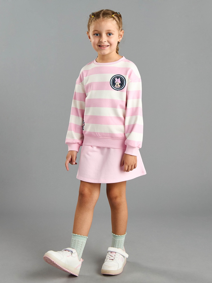 Minnie Mouse Print Striped Sweatshirt and Skirt Set