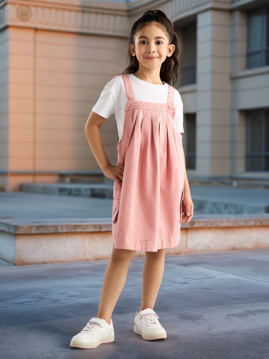 Plain Pinafore and Printed T-Shirt Set
