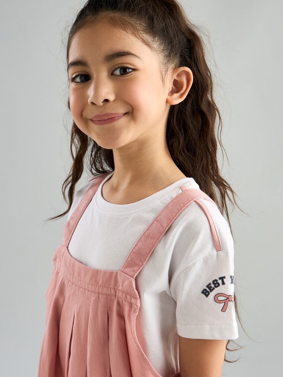 Plain Pinafore and Printed T-Shirt Set