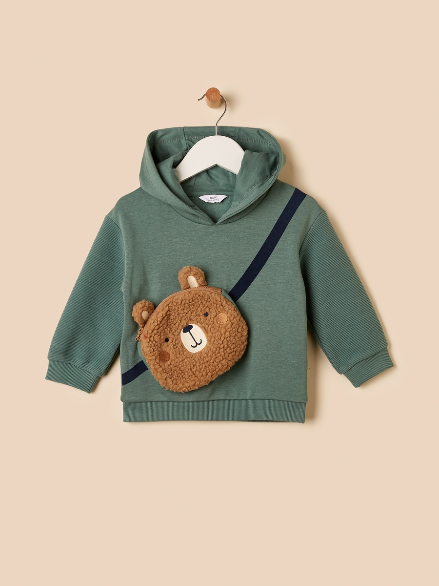 Bear Bag Applique Hooded Sweatshirt and Joggers Set