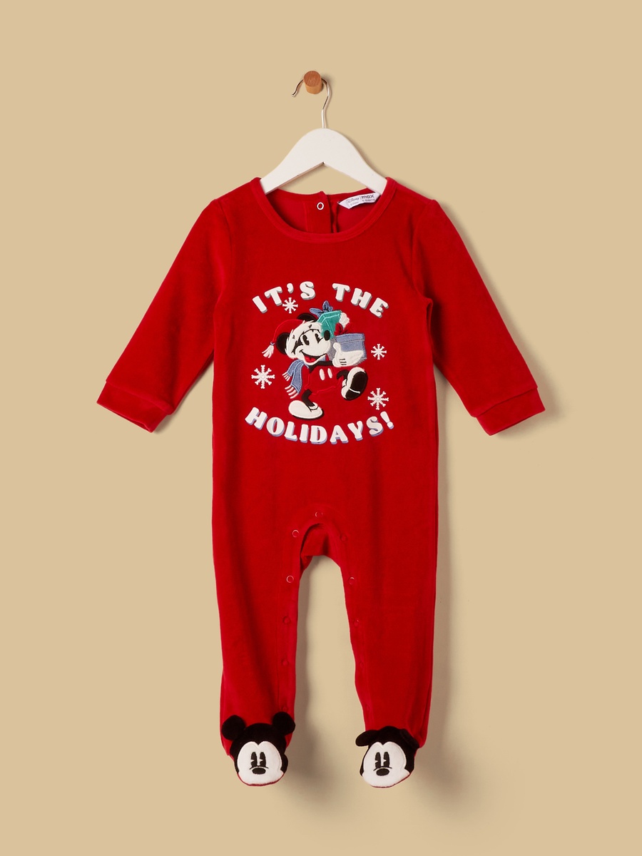 Mickey Mouse Embroidered Velour Closed Feet Sleepsuit