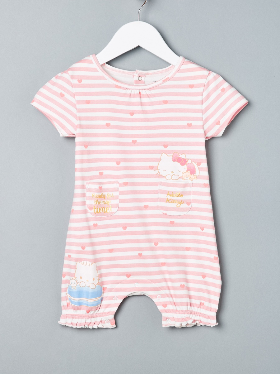 Hello Kitty Print Cotton Bodysuit and Romper Set