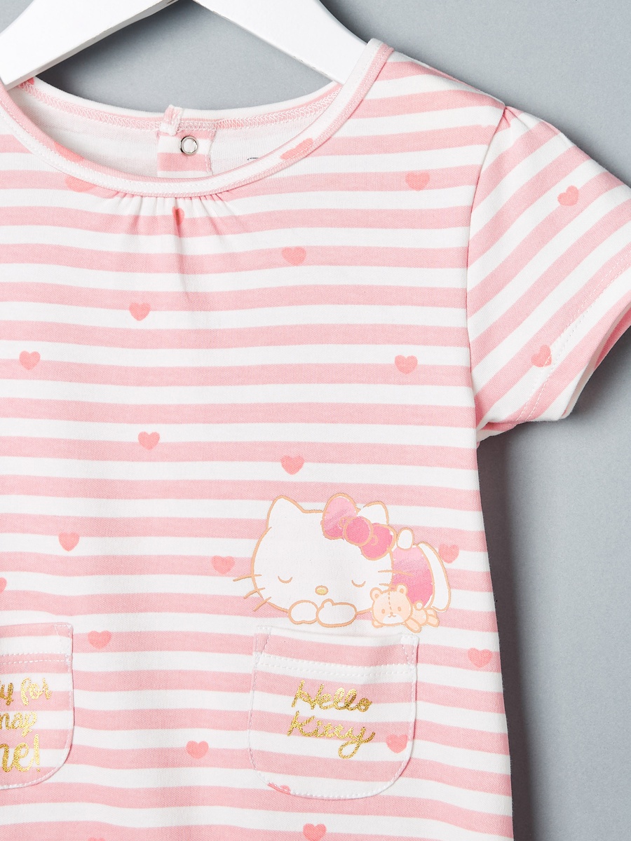 Hello Kitty Print Cotton Bodysuit and Romper Set