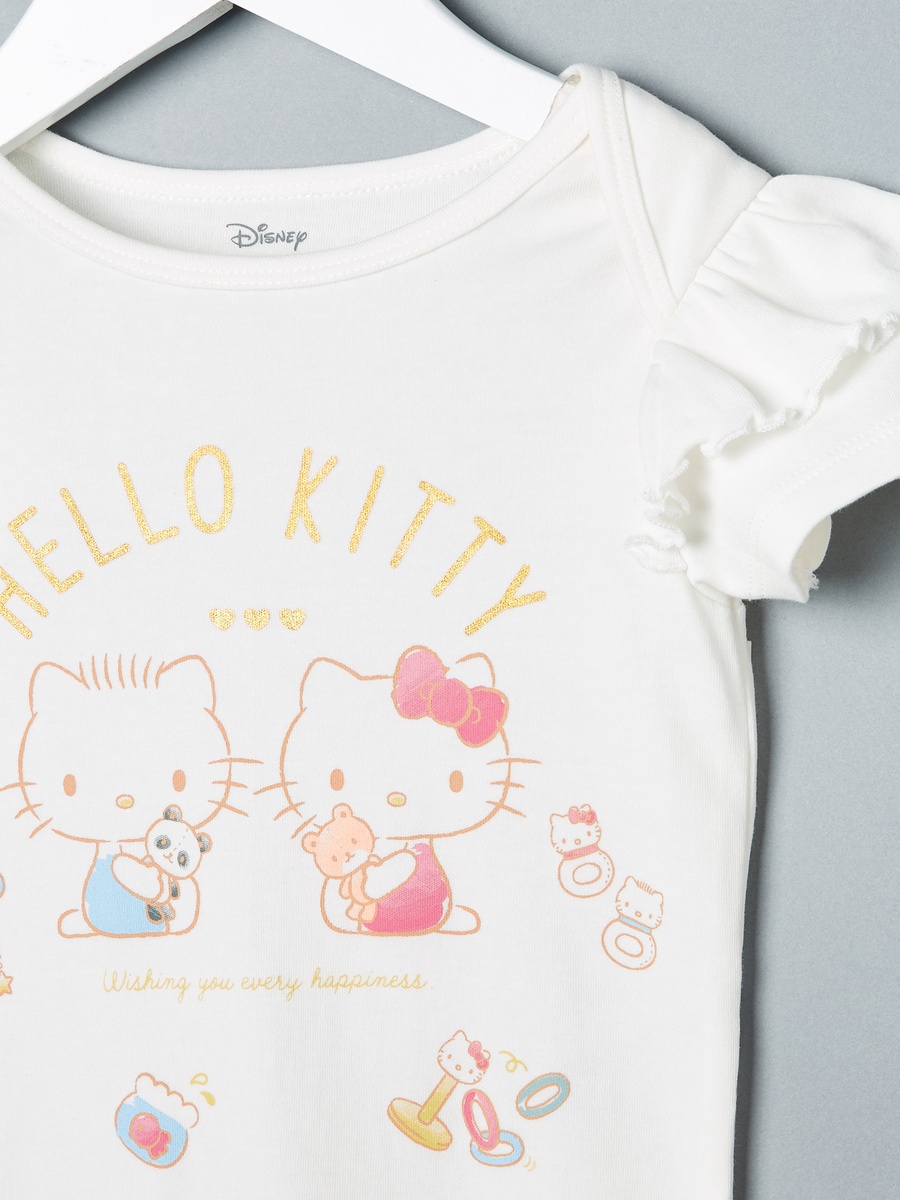 Hello Kitty Print Cotton Bodysuit and Romper Set