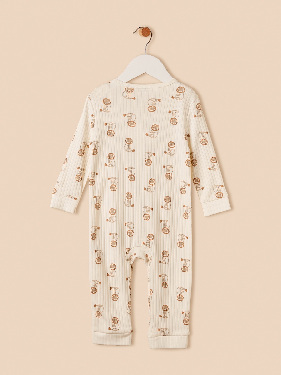 Lion Print Sleepsuit with Button Closure