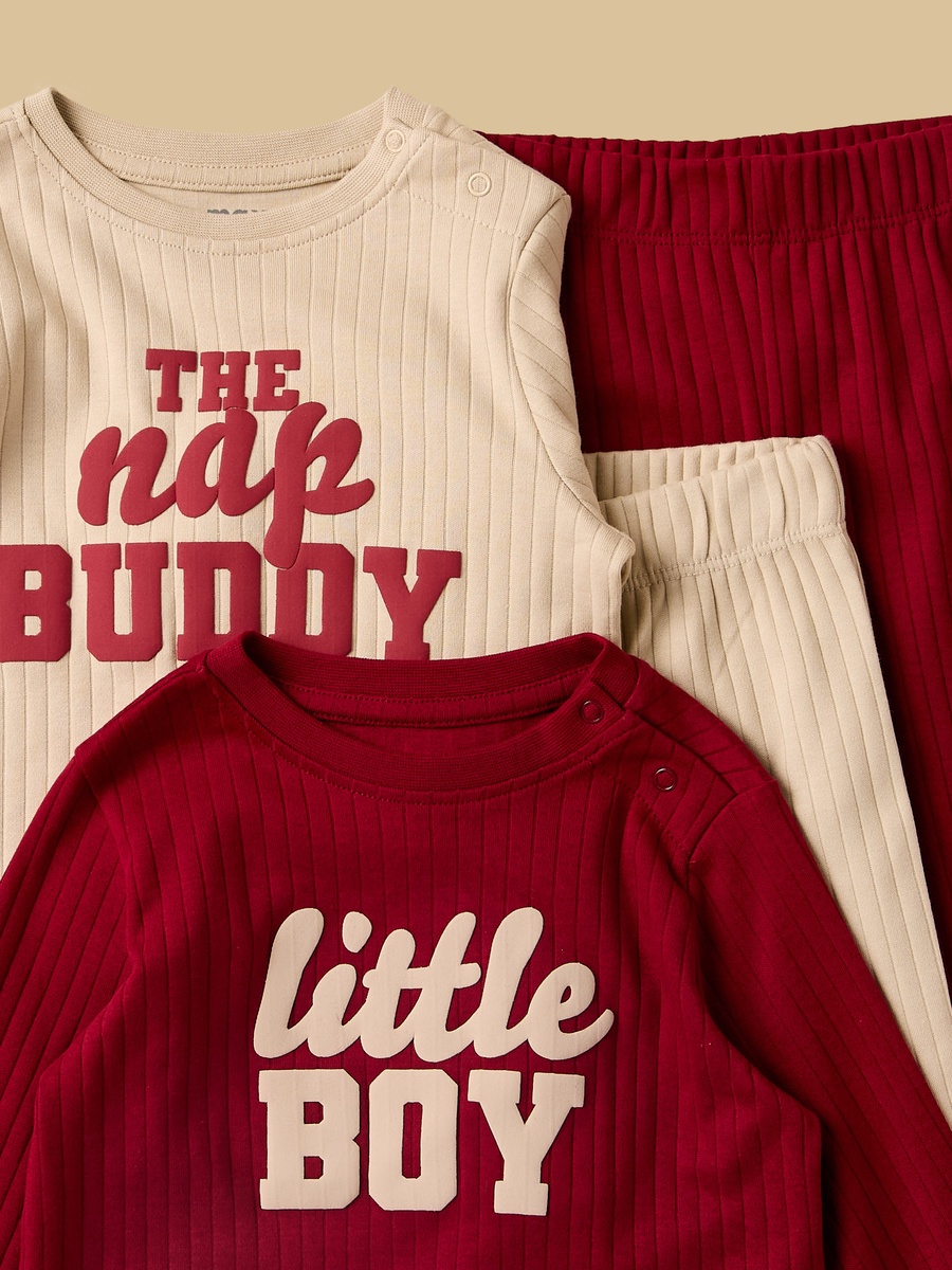 Pack of 2 - Slogan Print Cotton Pyjama Set