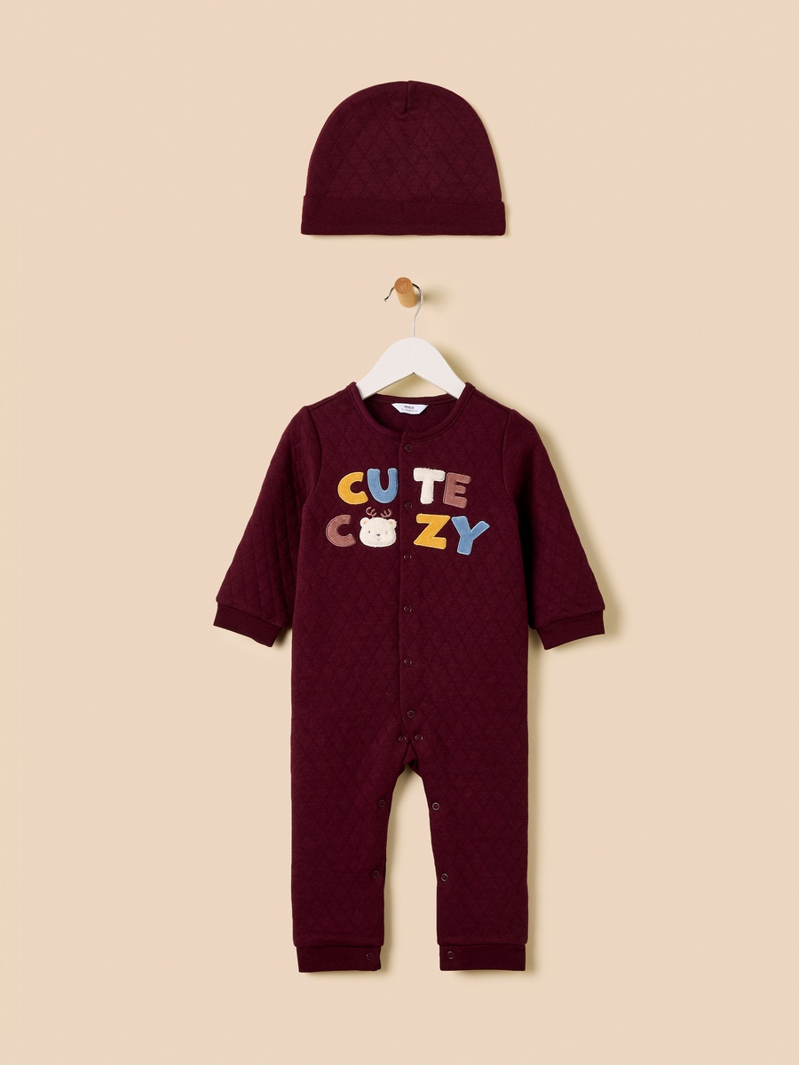 Textured Velour Sleepsuit with Beanie Cap