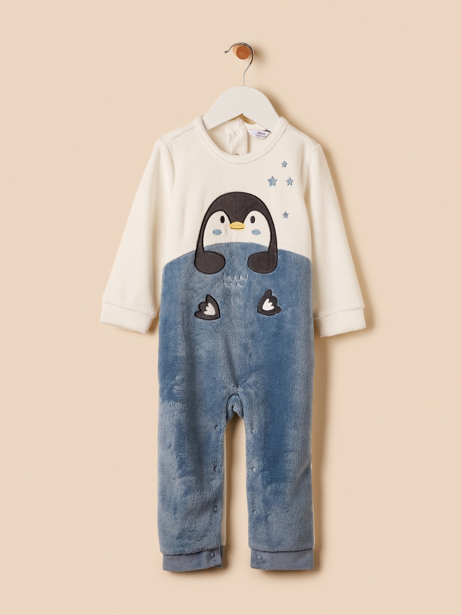 Penguin Applique Velour Sleepsuit with Cap