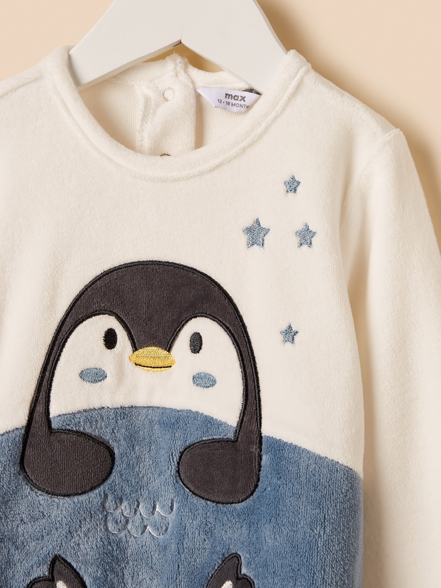 Penguin Applique Velour Sleepsuit with Cap