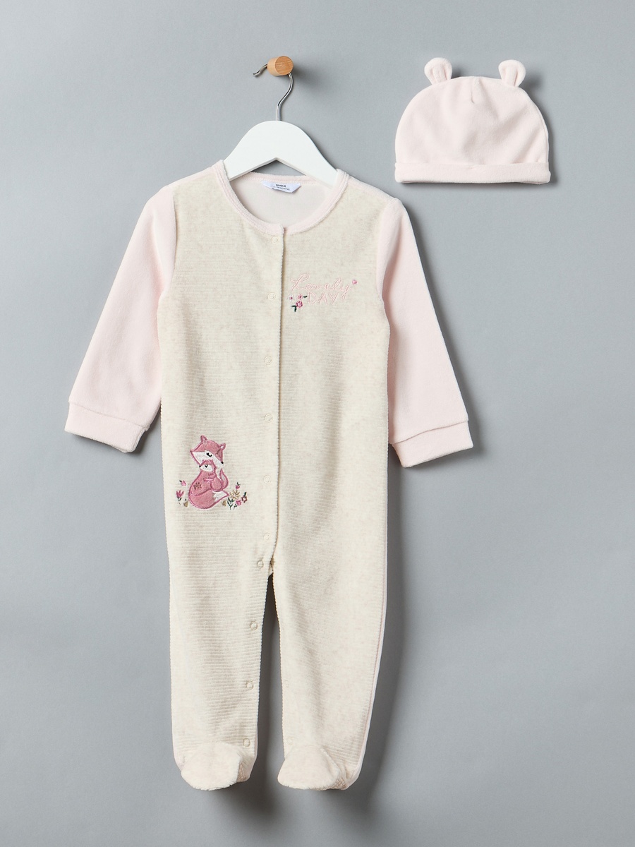 Embroidered Velour Sleepsuit