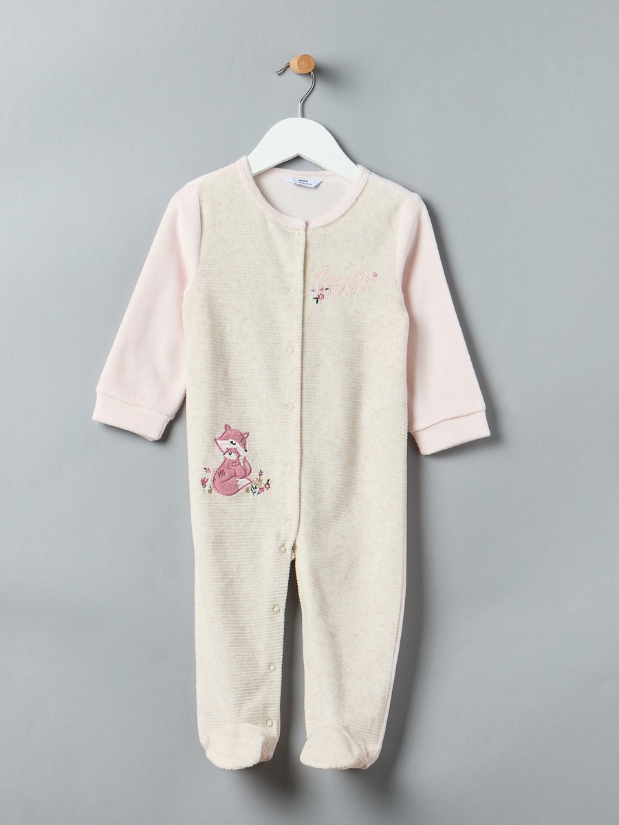 Embroidered Velour Sleepsuit