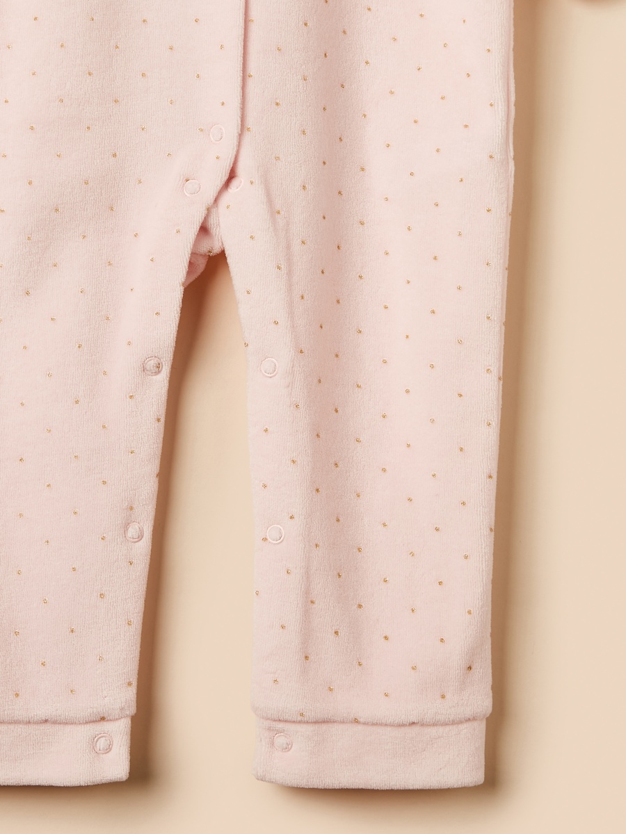 Bow Accent Velour Sleepsuit with Beanie Cap
