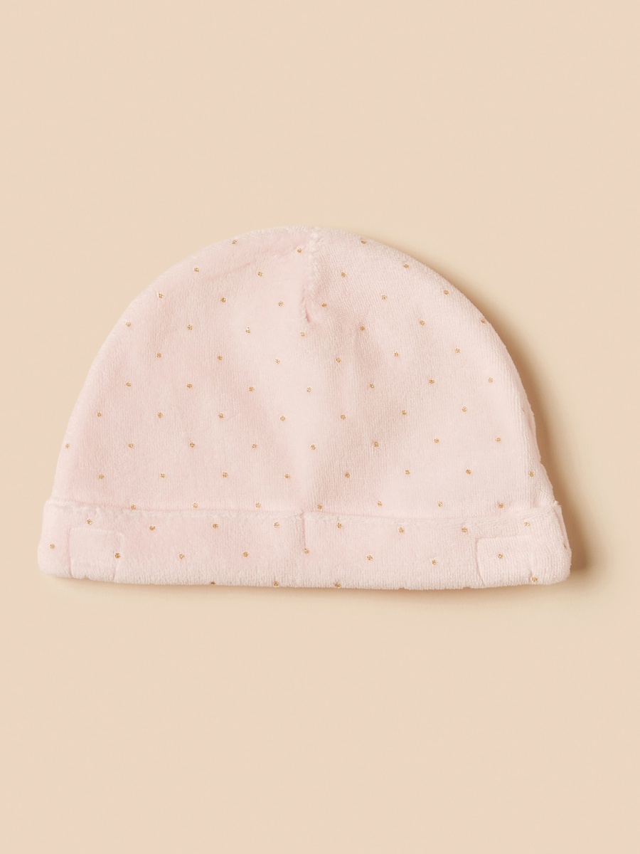 Bow Accent Velour Sleepsuit with Beanie Cap