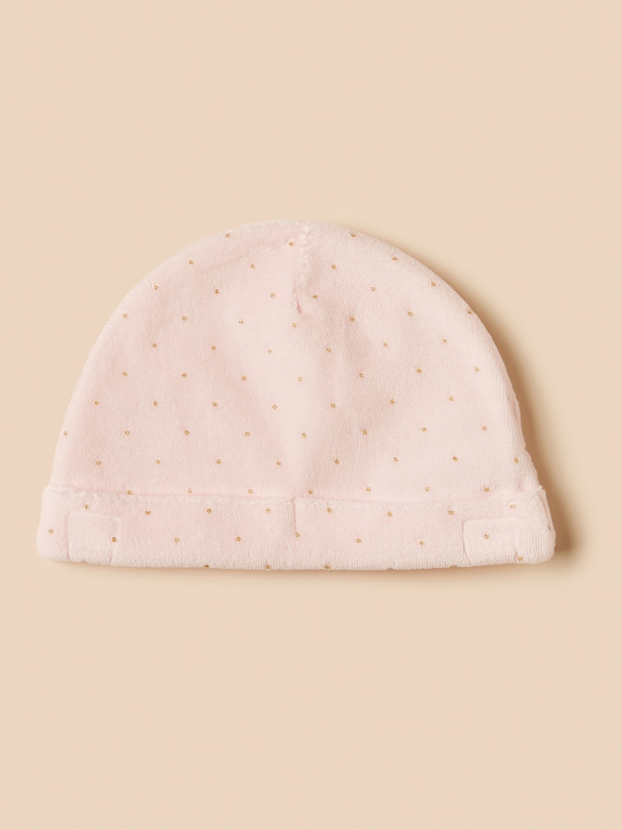 Bow Accent Velour Sleepsuit with Beanie Cap