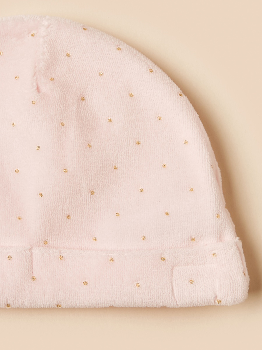 Bow Accent Velour Sleepsuit with Beanie Cap