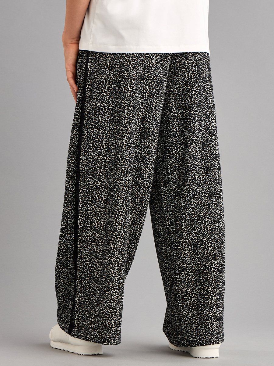 Animal Print Wide Leg Pants with Lace Inserts