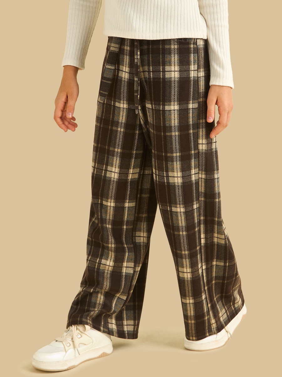Wide Leg Checked Pants