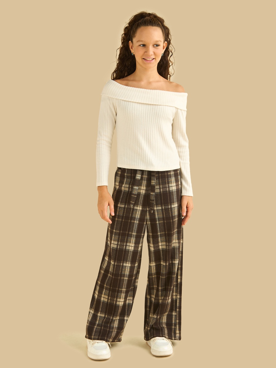 Wide Leg Checked Pants
