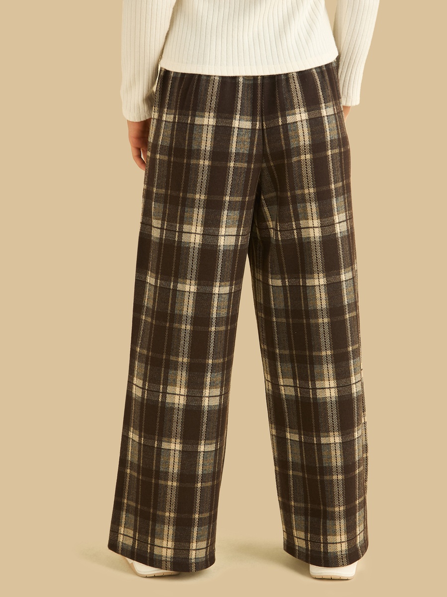 Wide Leg Checked Pants