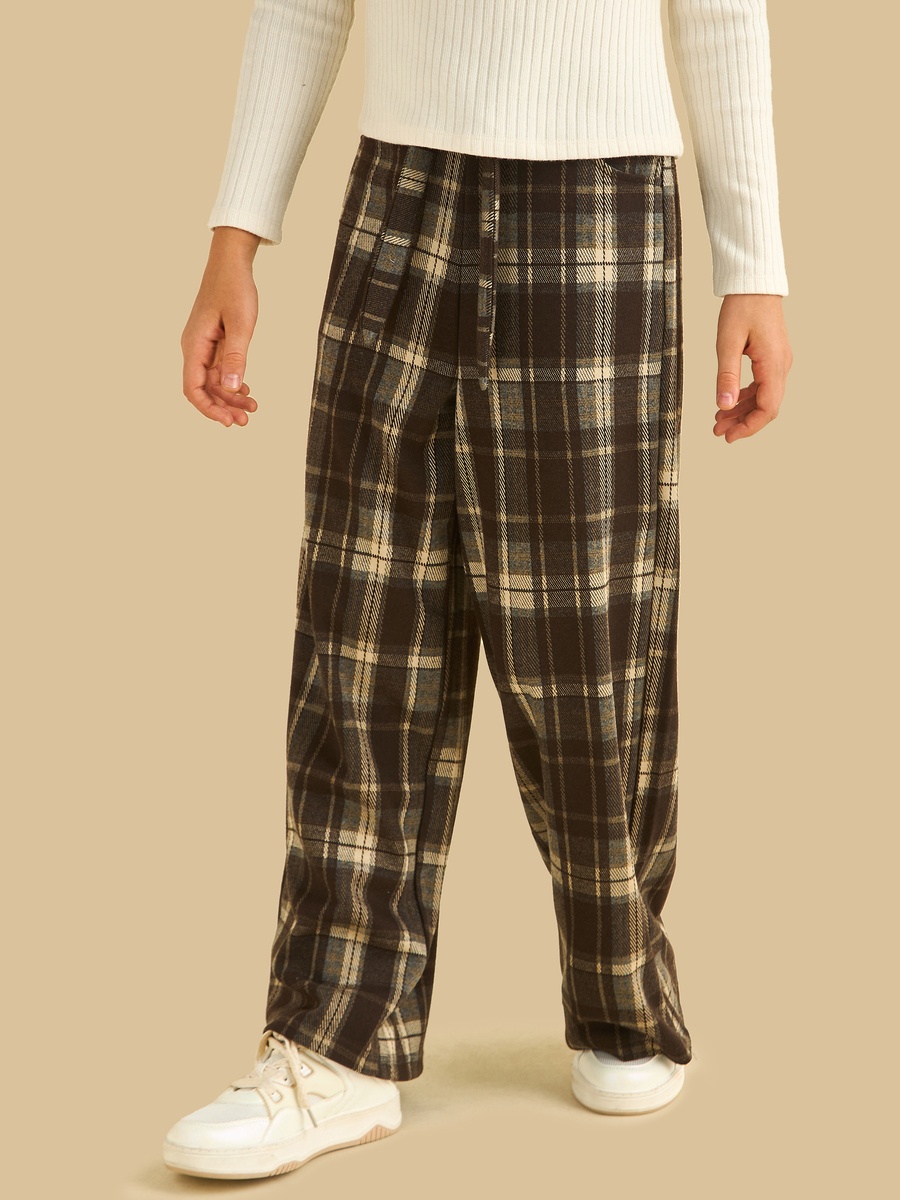 Wide Leg Checked Pants