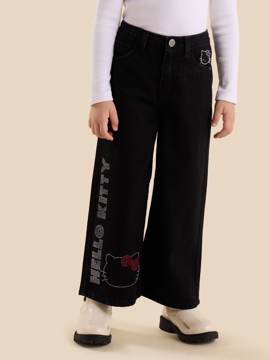 Hello Kitty Embellished Wide Leg Jeans