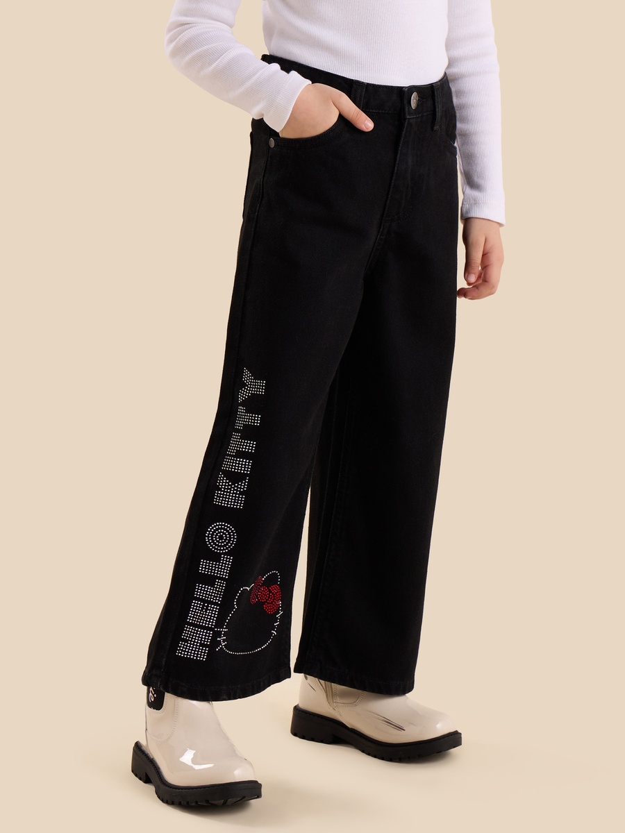 Hello Kitty Embellished Wide Leg Jeans