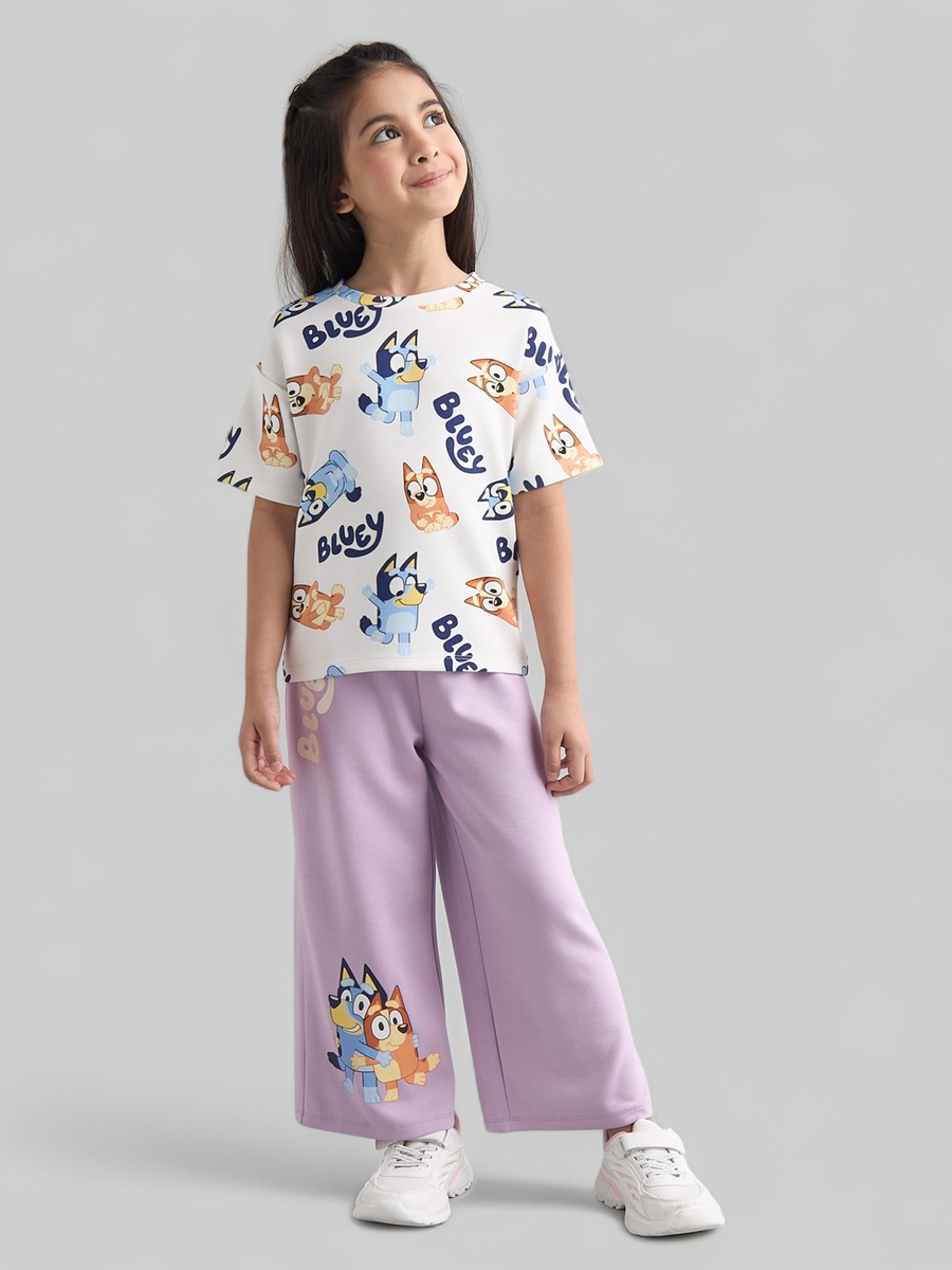 Bluey Print Scuba T-Shirt and Wide Leg Pants Set