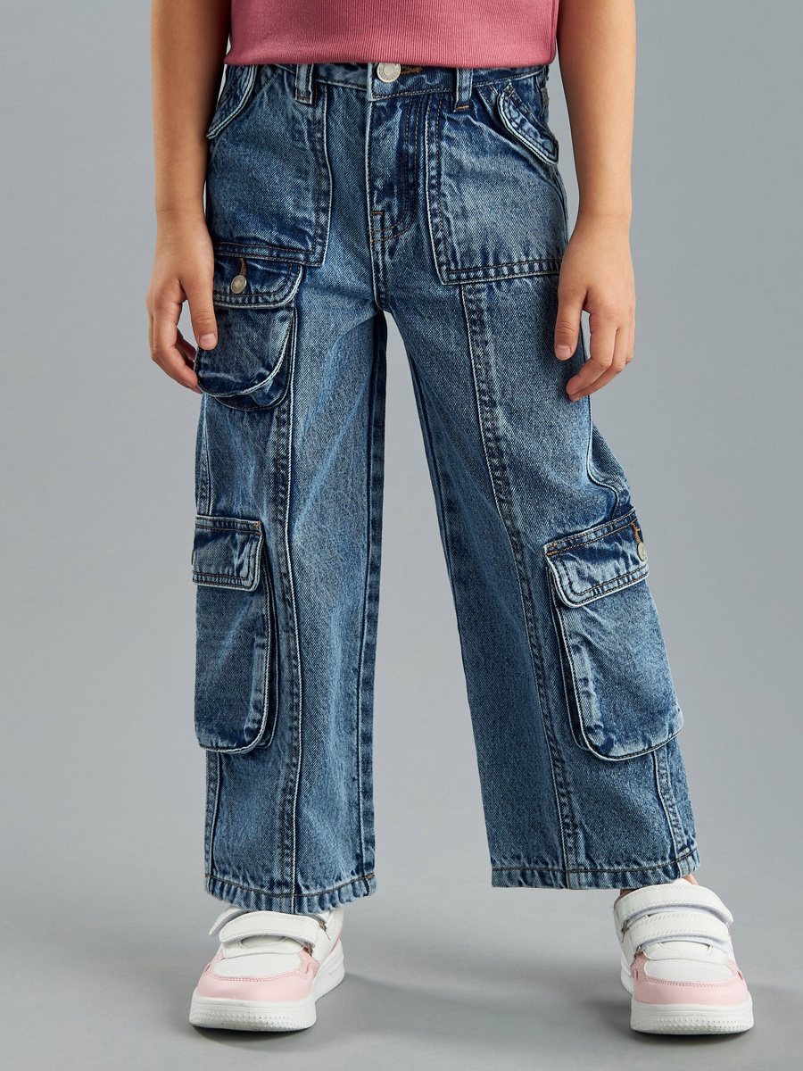 Plain Wide Leg Utility Jeans