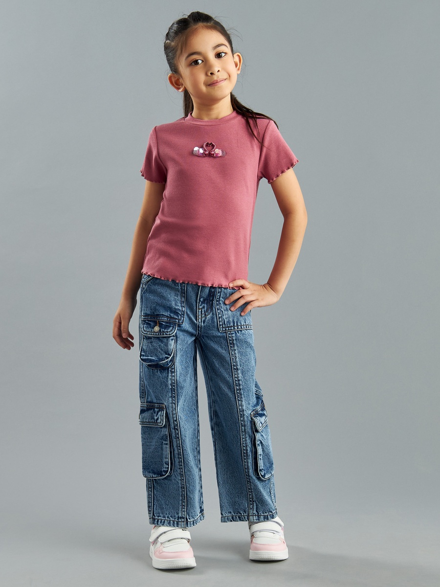 Plain Wide Leg Utility Jeans