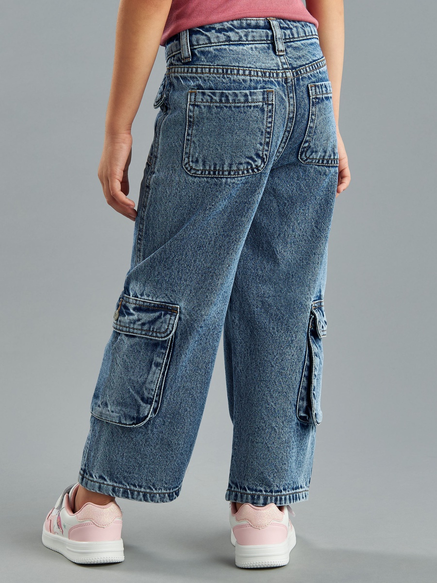 Plain Wide Leg Utility Jeans