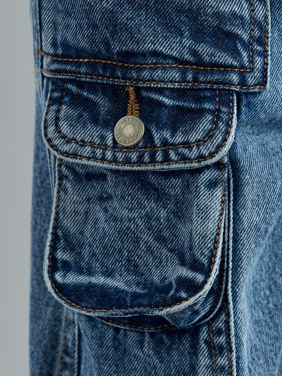 Plain Wide Leg Utility Jeans