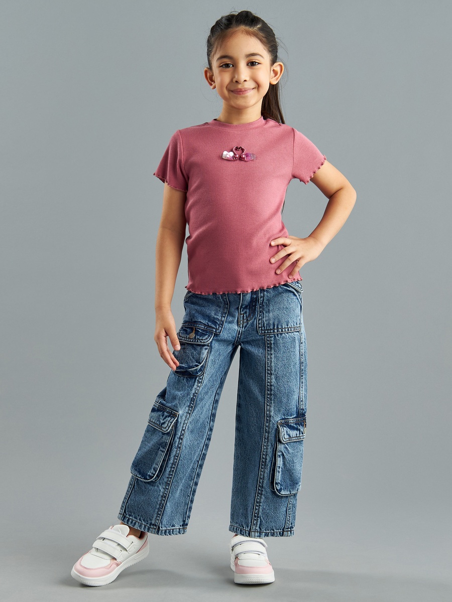 Plain Wide Leg Utility Jeans