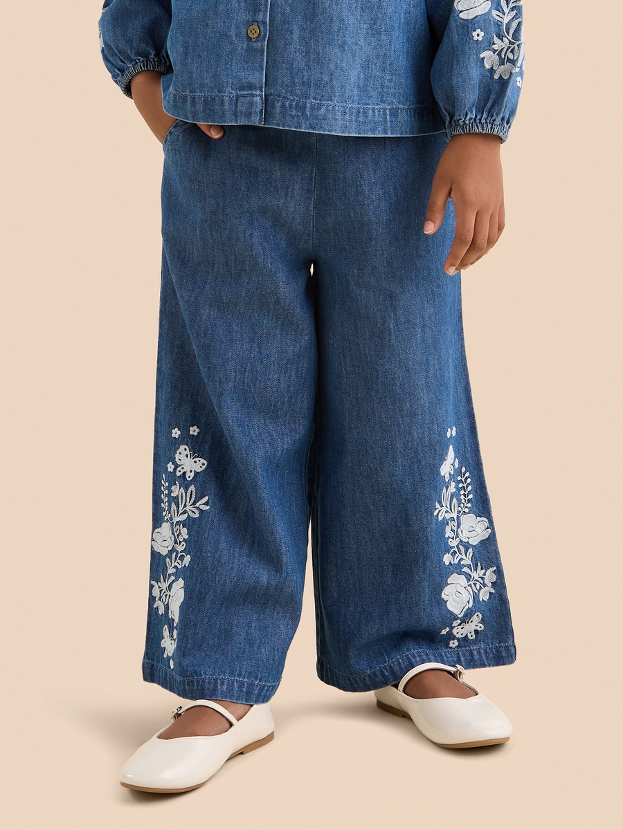 Embroidered Wide Leg Jeans