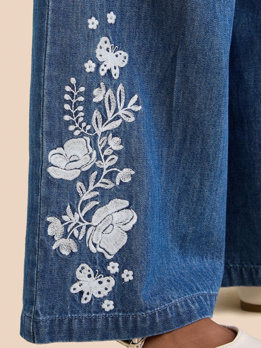Embroidered Wide Leg Jeans