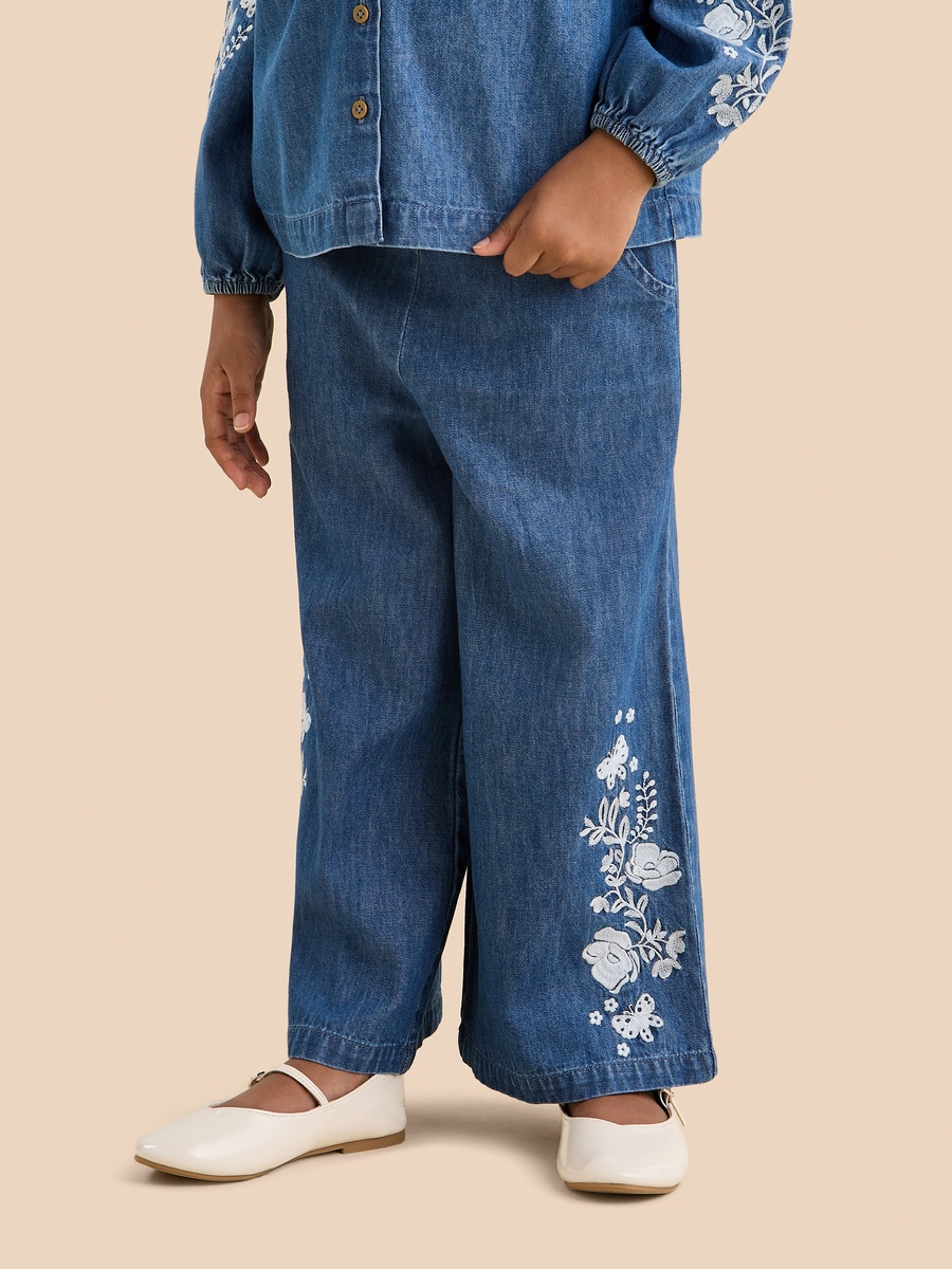 Embroidered Wide Leg Jeans