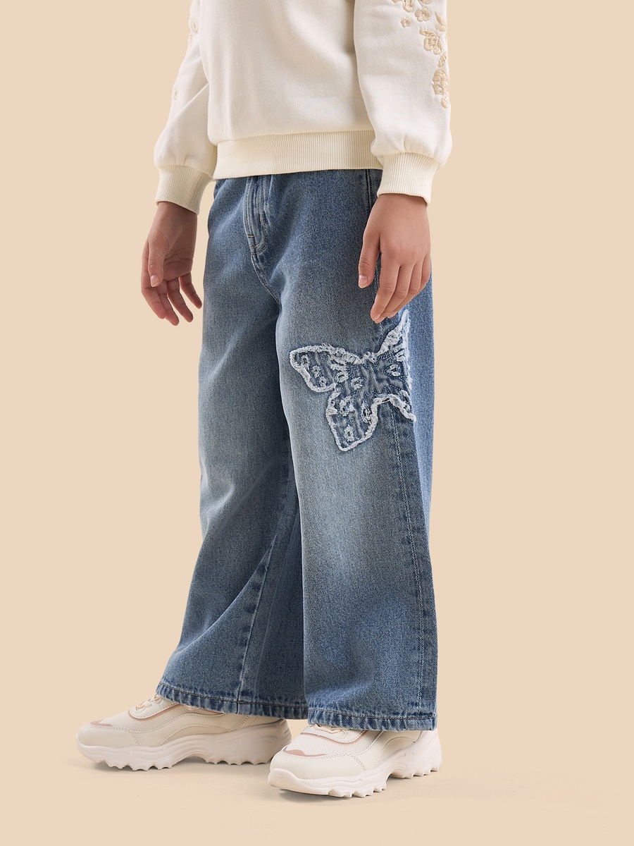 Butterfly Applique Wide Leg Jeans
